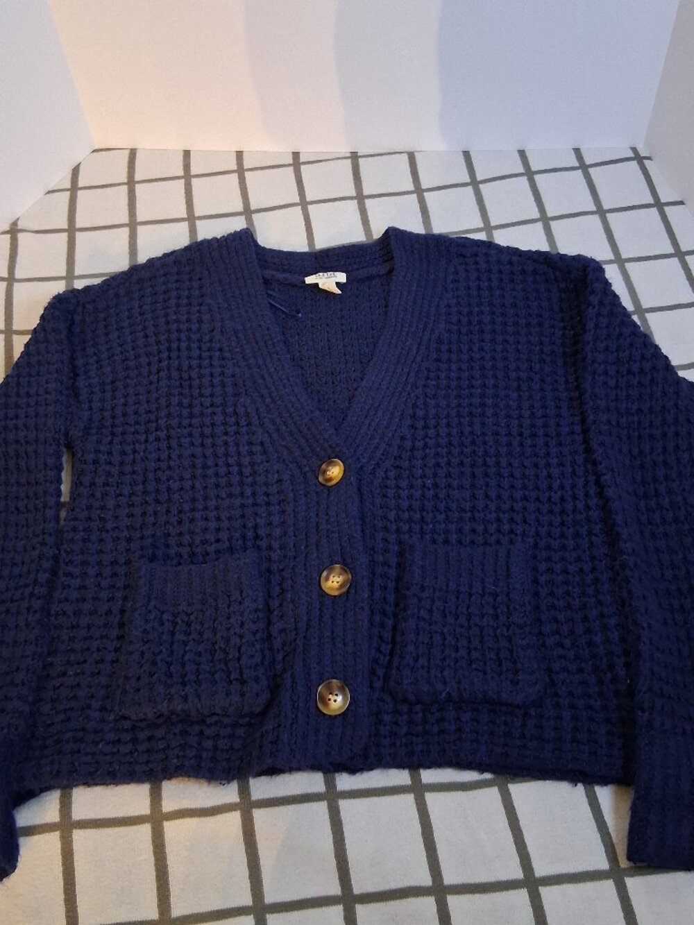 XSmall ANA A New Approach Navy Blue Textured Waffle Knit Cardigan